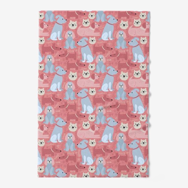 Полотенце «Принт с котами и собаками - розово-голубой»