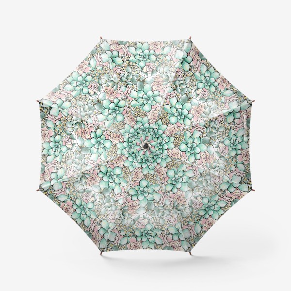 Зонт «Паттерн. Бирюзовые и розовые цветы. Стиль 70-х»