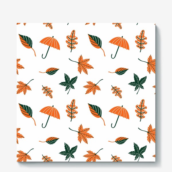 Холст «Осенний паттерн с листьями, зонтиком»