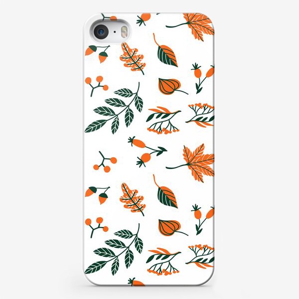 Чехол iPhone «Осенний паттерн с листьями, элементами»