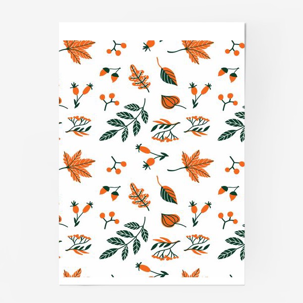Постер «Осенний паттерн с листьями, элементами»