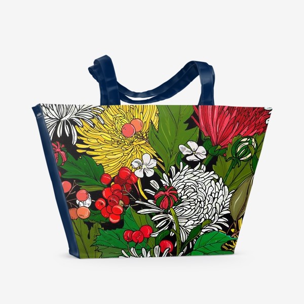 Пляжная сумка «яркие цветы хризантемы»