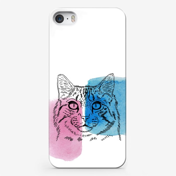 Чехол iPhone «Акварельная кошка. Голубой и фуксия»