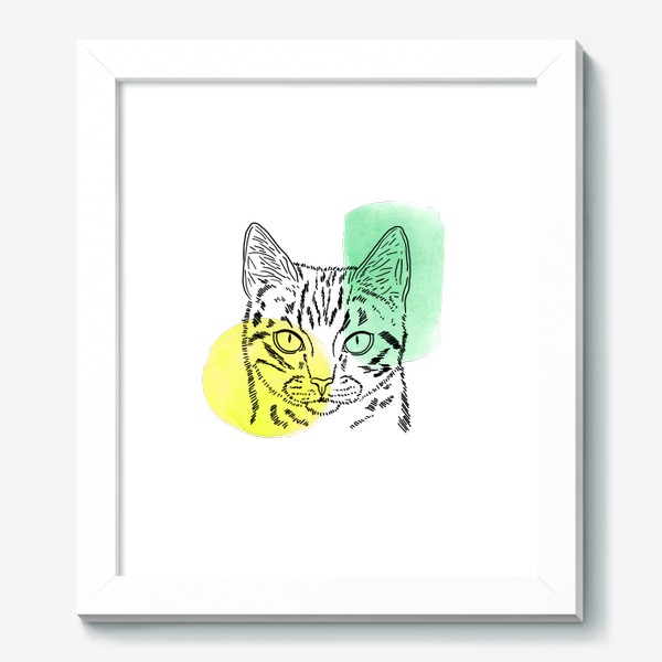Картина «Акварельная кошка. Жёлтый и зеленый»