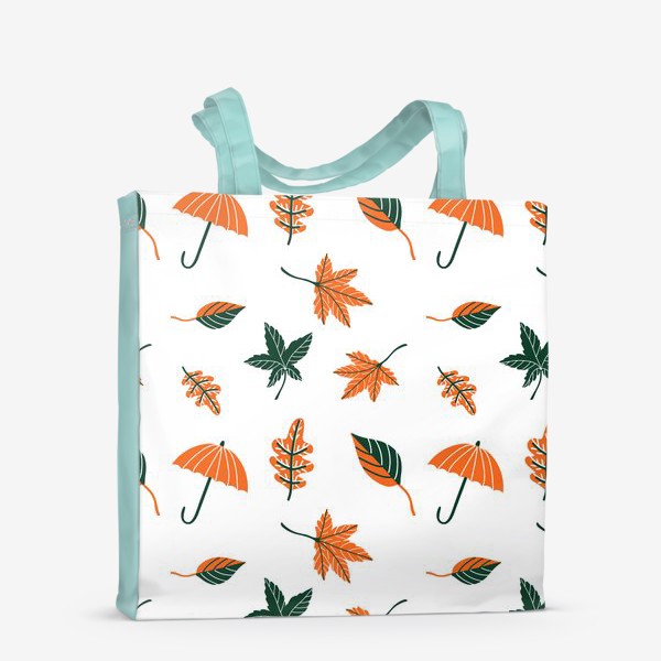 Сумка-шоппер «Осенний паттерн с листьями, зонтиком»