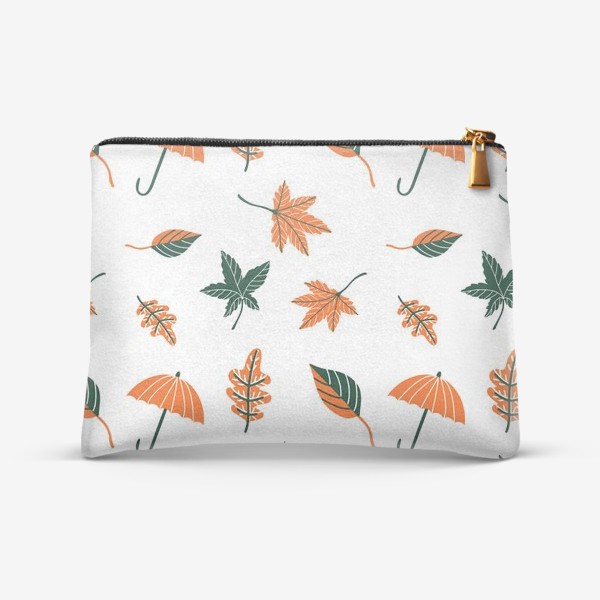 Косметичка «Осенний паттерн с листьями, зонтиком»