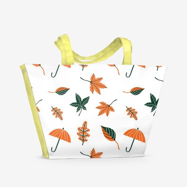Пляжная сумка «Осенний паттерн с листьями, зонтиком»
