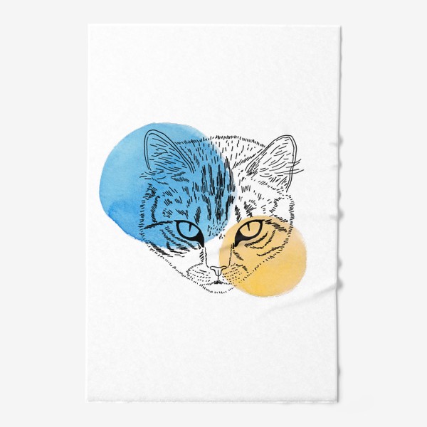 Полотенце &laquo;Акварельная кошка. Голубой и оранжевый&raquo;