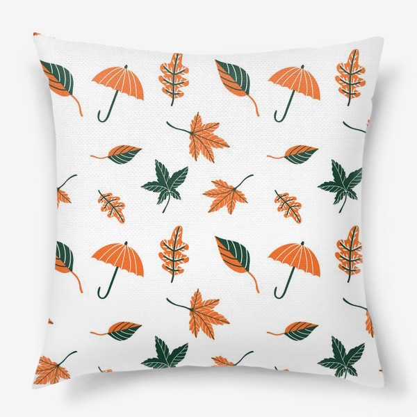 Подушка «Осенний паттерн с листьями, зонтиком»