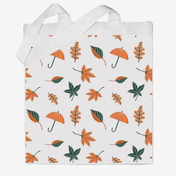 Сумка хб «Осенний паттерн с листьями, зонтиком»