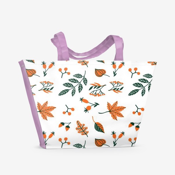 Пляжная сумка &laquo;Осенний паттерн с листьями, элементами&raquo;