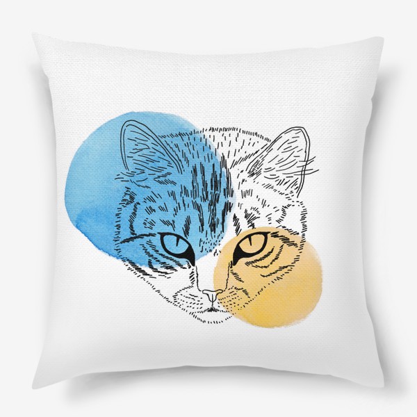 Подушка «Акварельная кошка. Голубой и оранжевый»