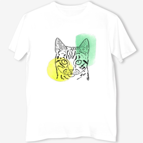 Футболка &laquo;Акварельная кошка. Жёлтый и зеленый&raquo;