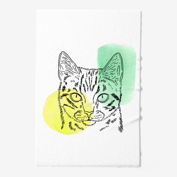 Полотенце «Акварельная кошка. Жёлтый и зеленый»
