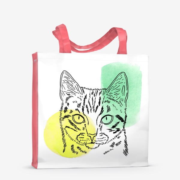 Сумка-шоппер «Акварельная кошка. Жёлтый и зеленый»