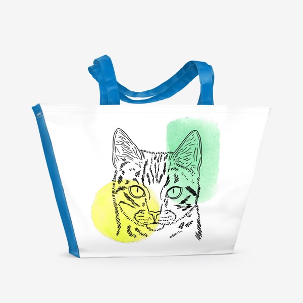 Пляжная сумка «Акварельная кошка. Жёлтый и зеленый»