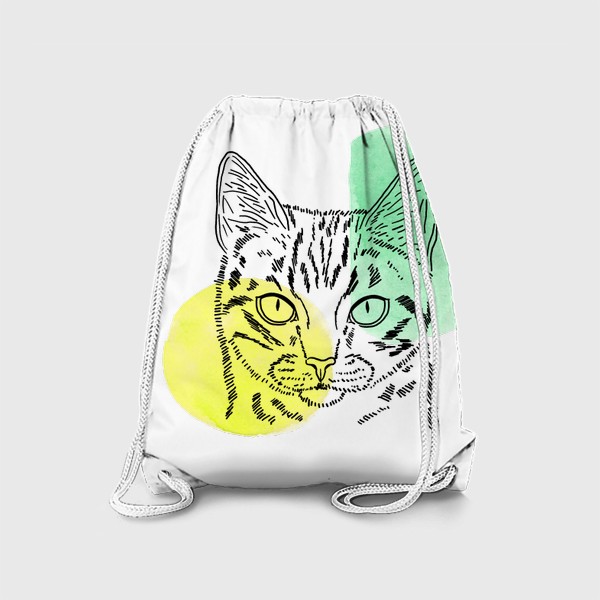 Рюкзак «Акварельная кошка. Жёлтый и зеленый»