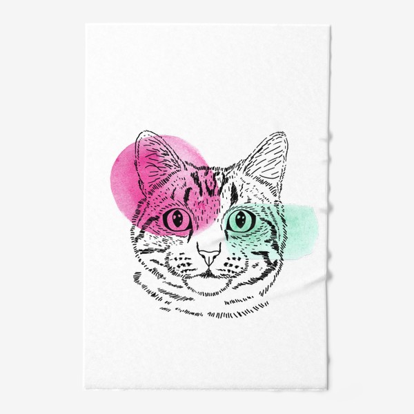 Полотенце &laquo;Акварельная кошка. Розовый и бирюзовый&raquo;