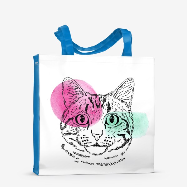 Сумка-шоппер «Акварельная кошка. Розовый и бирюзовый»
