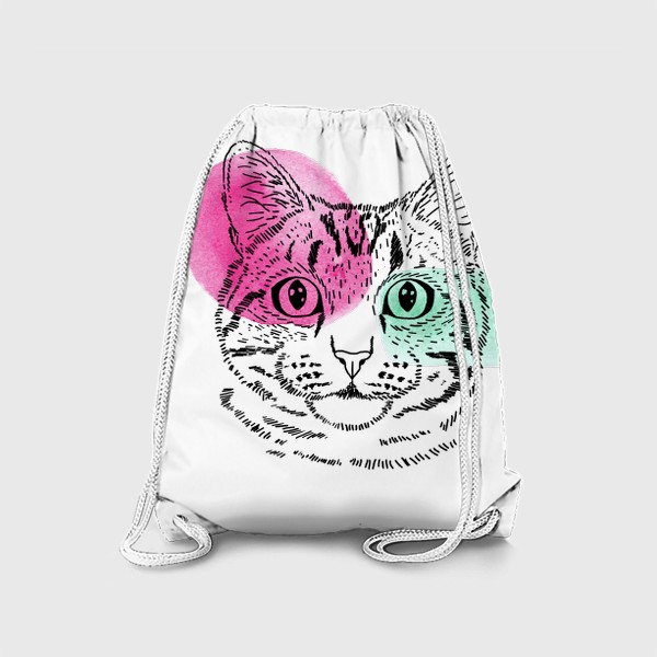 Рюкзак «Акварельная кошка. Розовый и бирюзовый»