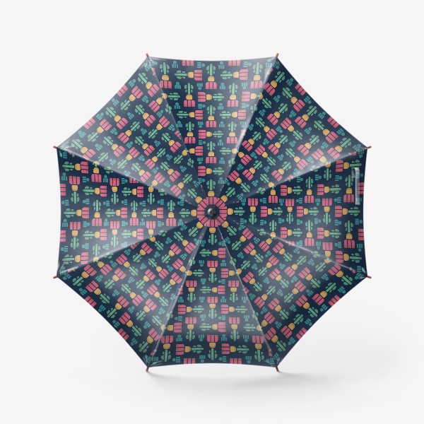 Зонт «Геометричный цветок - яркий тюльпан на темном фоне»