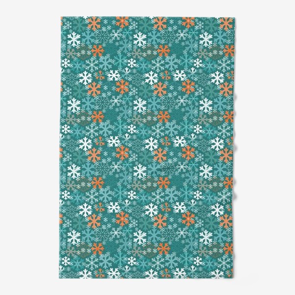 Полотенце «Снегопад - снежинки оранжево-голубые»