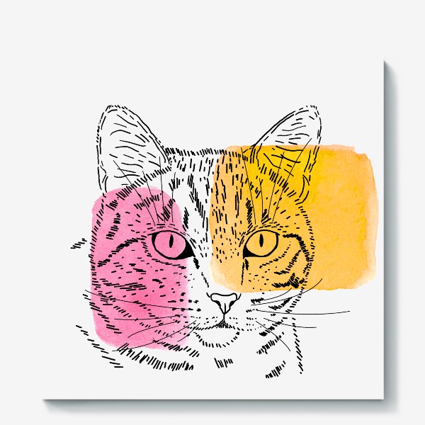 Холст «Акварельная кошка. Розовый и оранжевый»