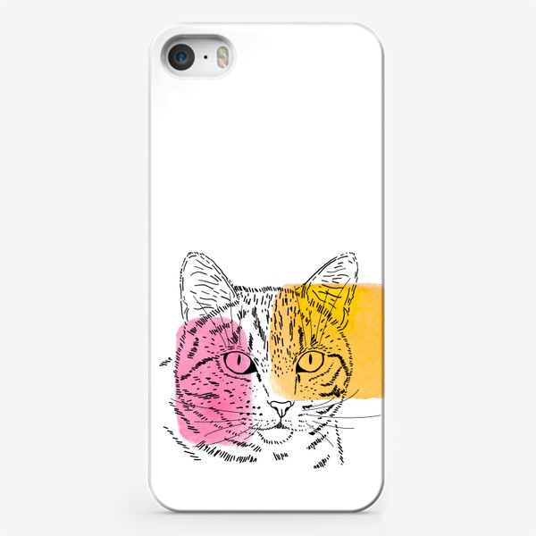 Чехол iPhone «Акварельная кошка. Розовый и оранжевый»