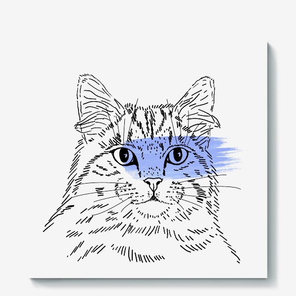 Холст «Акварельная кошка. Голубая акварель»
