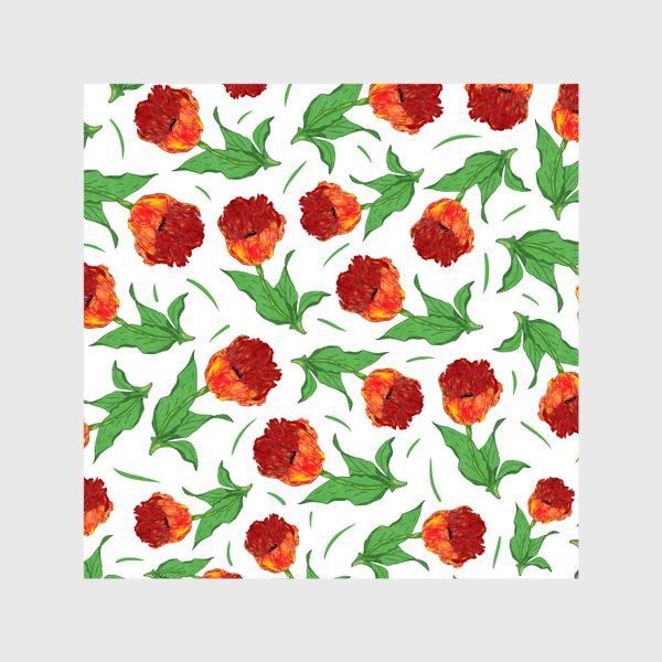 Шторы «Красные тюльпаны на белом фоне»