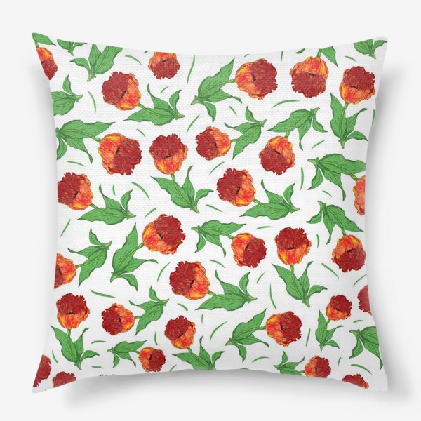 Подушка «Красные тюльпаны на белом фоне»