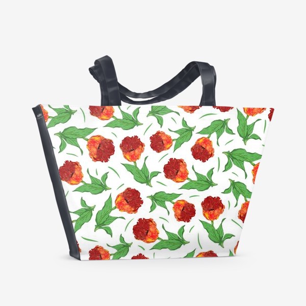 Пляжная сумка «Красные тюльпаны на белом фоне»