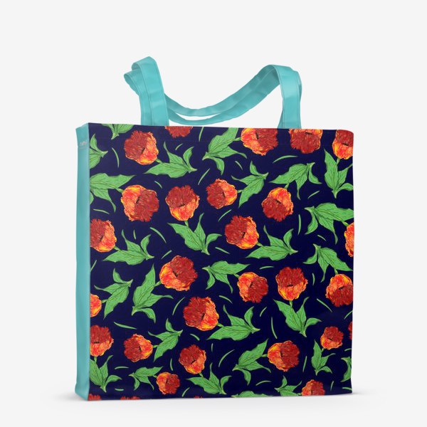 Сумка-шоппер «Красные тюльпаны на темно-синем фоне»