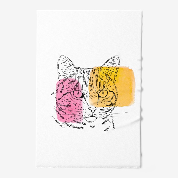 Полотенце &laquo;Акварельная кошка. Розовый и оранжевый&raquo;