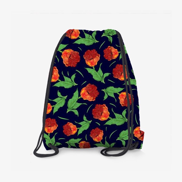 Рюкзак «Красные тюльпаны на темно-синем фоне»