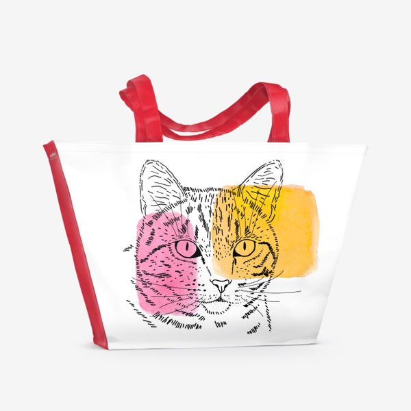 Пляжная сумка &laquo;Акварельная кошка. Розовый и оранжевый&raquo;