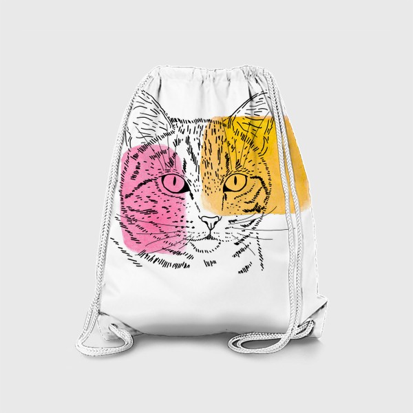 Рюкзак «Акварельная кошка. Розовый и оранжевый»