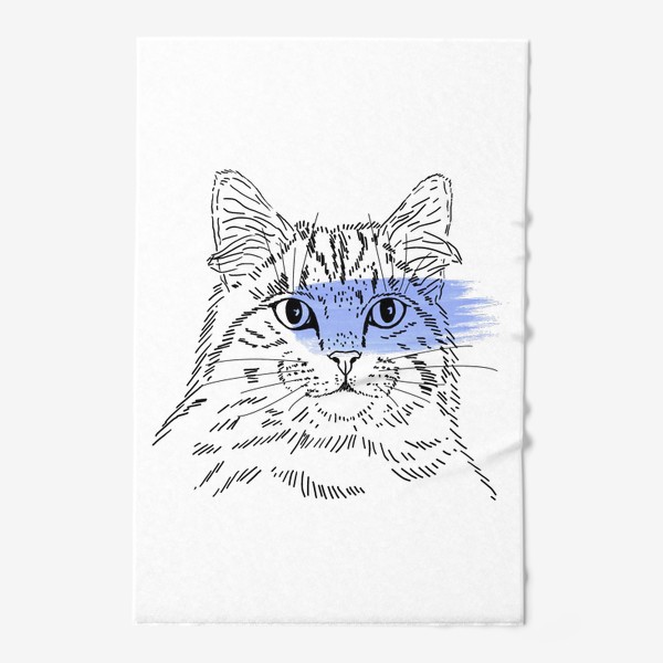 Полотенце «Акварельная кошка. Голубая акварель»