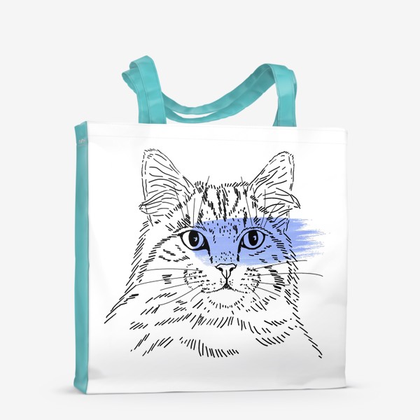 Сумка-шоппер «Акварельная кошка. Голубая акварель»