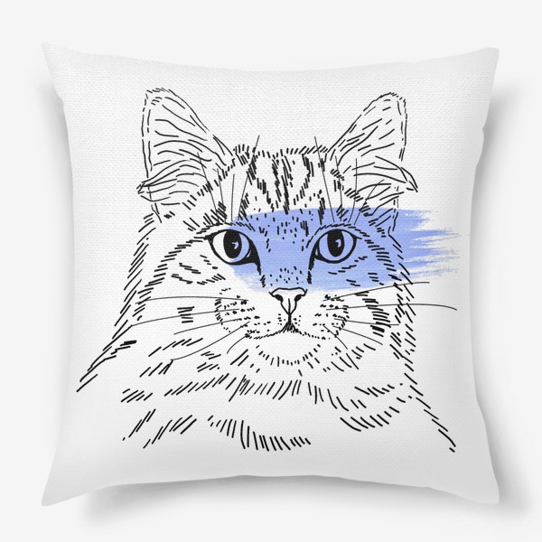 Подушка «Акварельная кошка. Голубая акварель»
