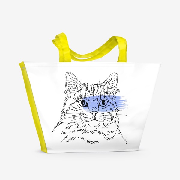 Пляжная сумка «Акварельная кошка. Голубая акварель»
