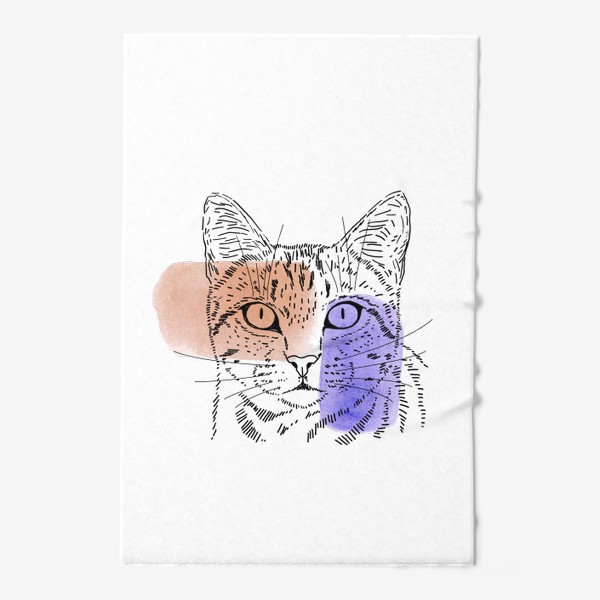 Полотенце &laquo;Акварельная кошка. Бежевый и сиреневый&raquo;