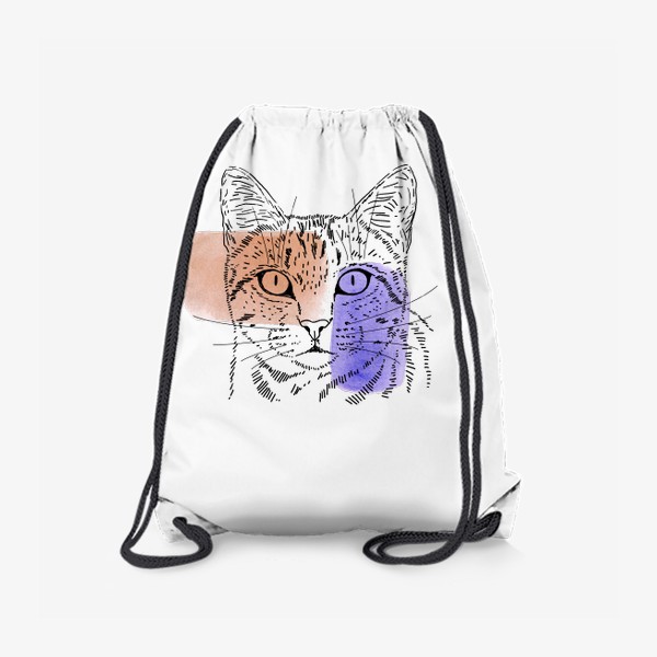 Рюкзак «Акварельная кошка. Бежевый и сиреневый»