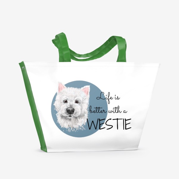 Пляжная сумка «Вестик. Вести. Подарок собачнику. Маленькая белая собачка. Жизнь лучше с Westie. Милая собака вест Хайленд уайт терьер»