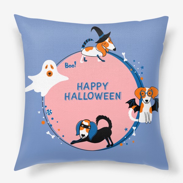 Подушка «Happy Halloween. Праздничный принт с собаками»