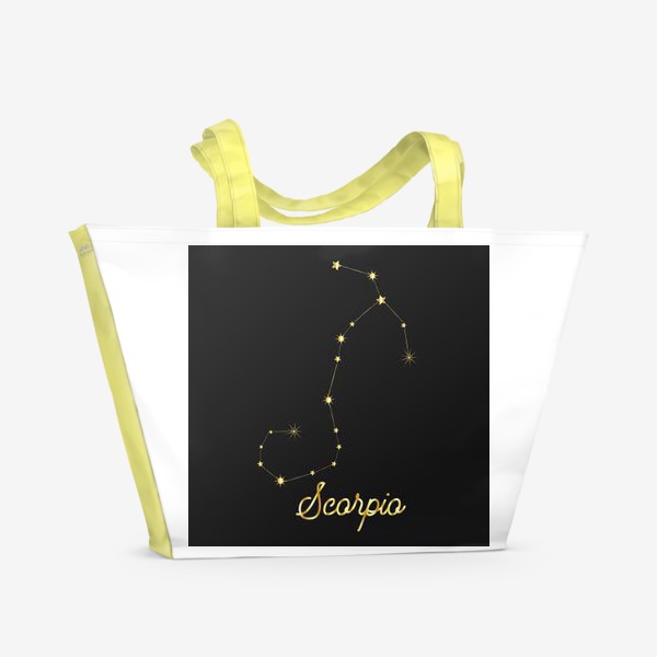 Пляжная сумка «Созвездие Скорпион, золотые звезды на темном небе»