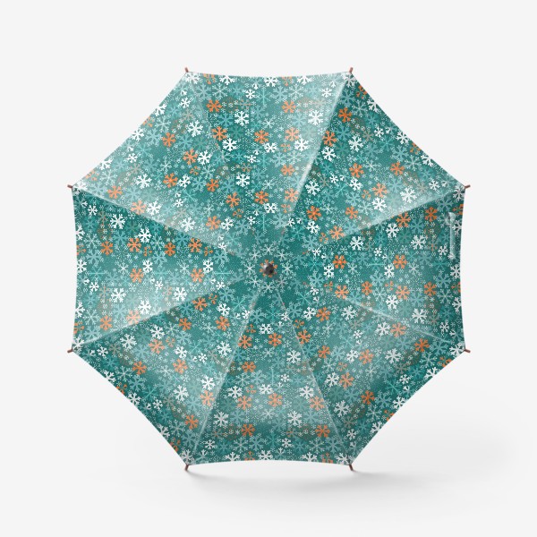 Зонт «Снегопад - снежинки оранжево-голубые»
