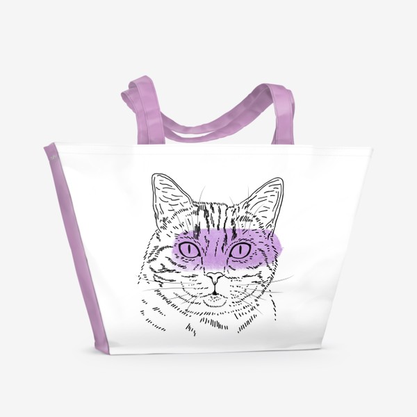Пляжная сумка &laquo;Акварельная кошка. Сиреневая акварель&raquo;
