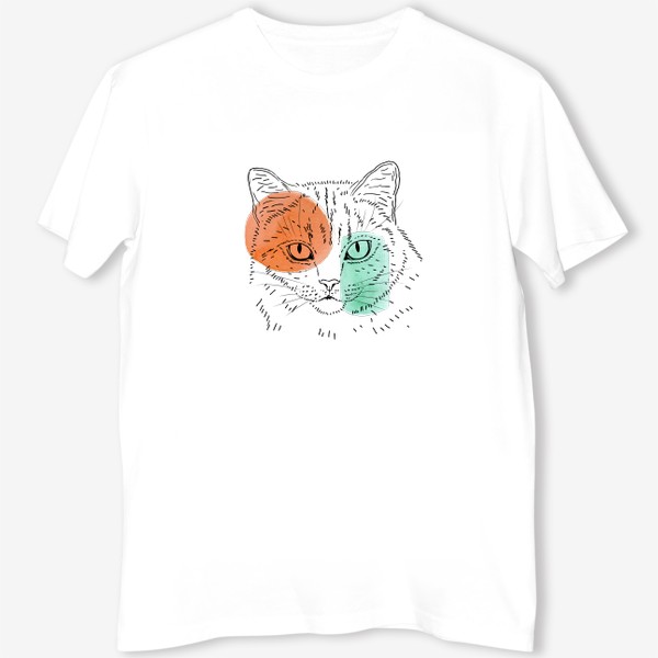 Футболка «Акварельная кошка. Оранжевый и бирюзовый»