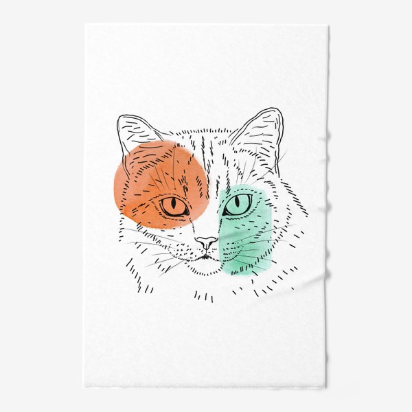 Полотенце «Акварельная кошка. Оранжевый и бирюзовый»